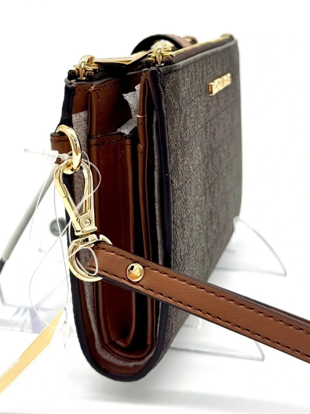 Michael Kors Large Jet Set Travel Logo Double Zip Wallet - Brown Signature